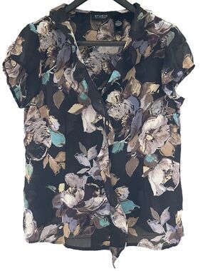 Studio by Liz Claiborne Floral Ruffle Trimmed Blouse